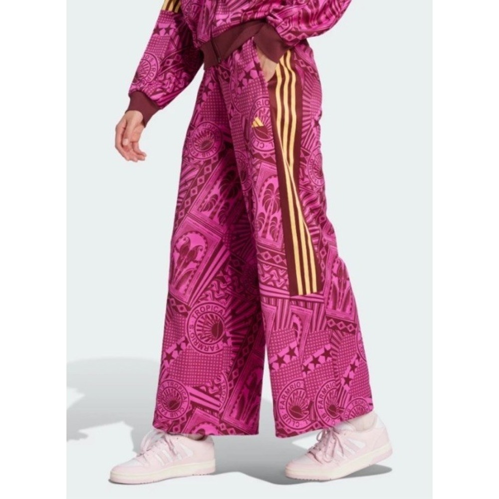 NWT Adidas x Farm Rio Flared Wide Leg Track Pants Lucid Fuchsia  Womens Size XL